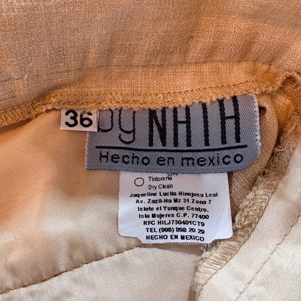 NHIH Linen Blend Straight Leg Pants Mens 36 Beige Tan Summer Beach Trousers
